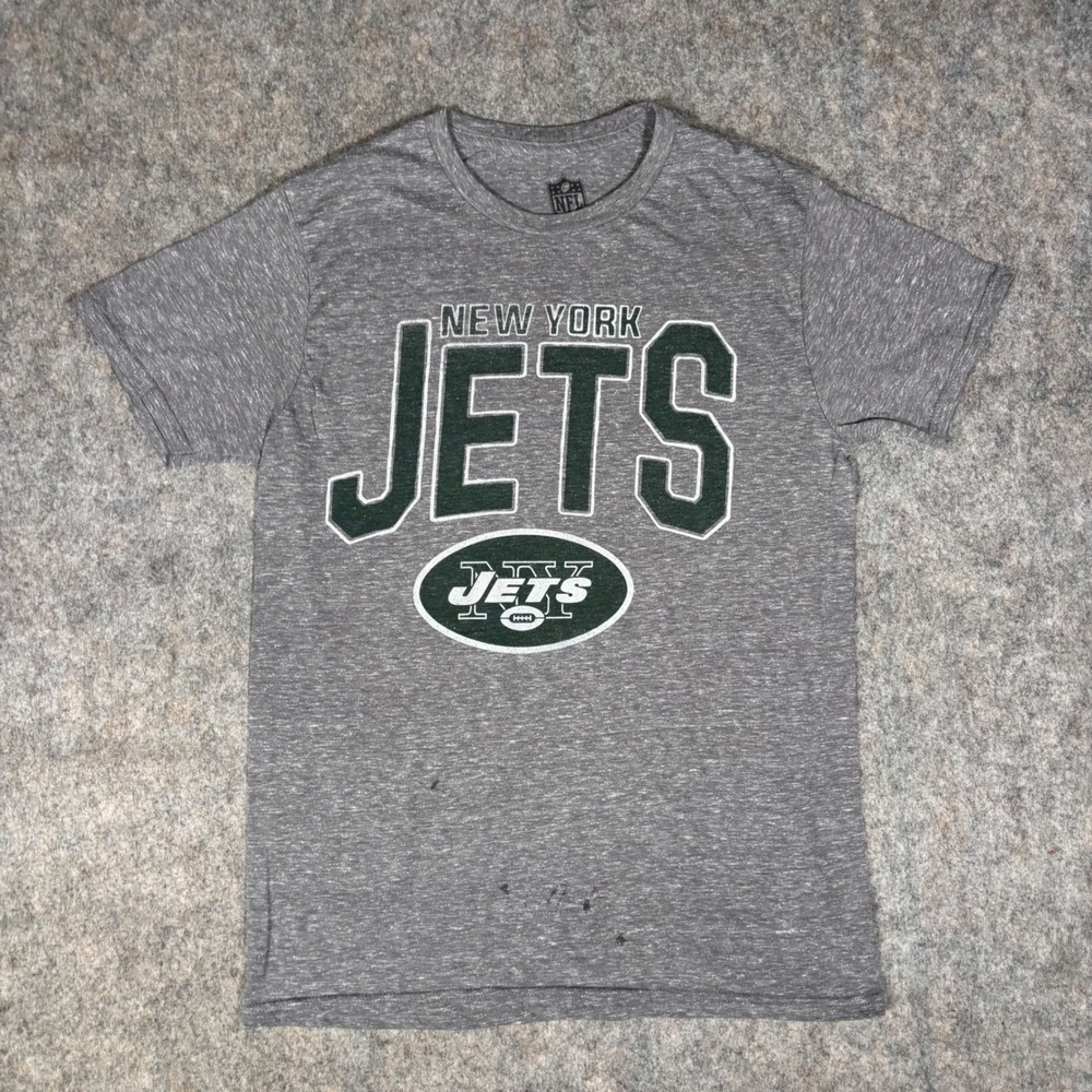 NFL Team Apparel New York Jets T-Shirt Mens Small Gray Heathered Graphic Tee